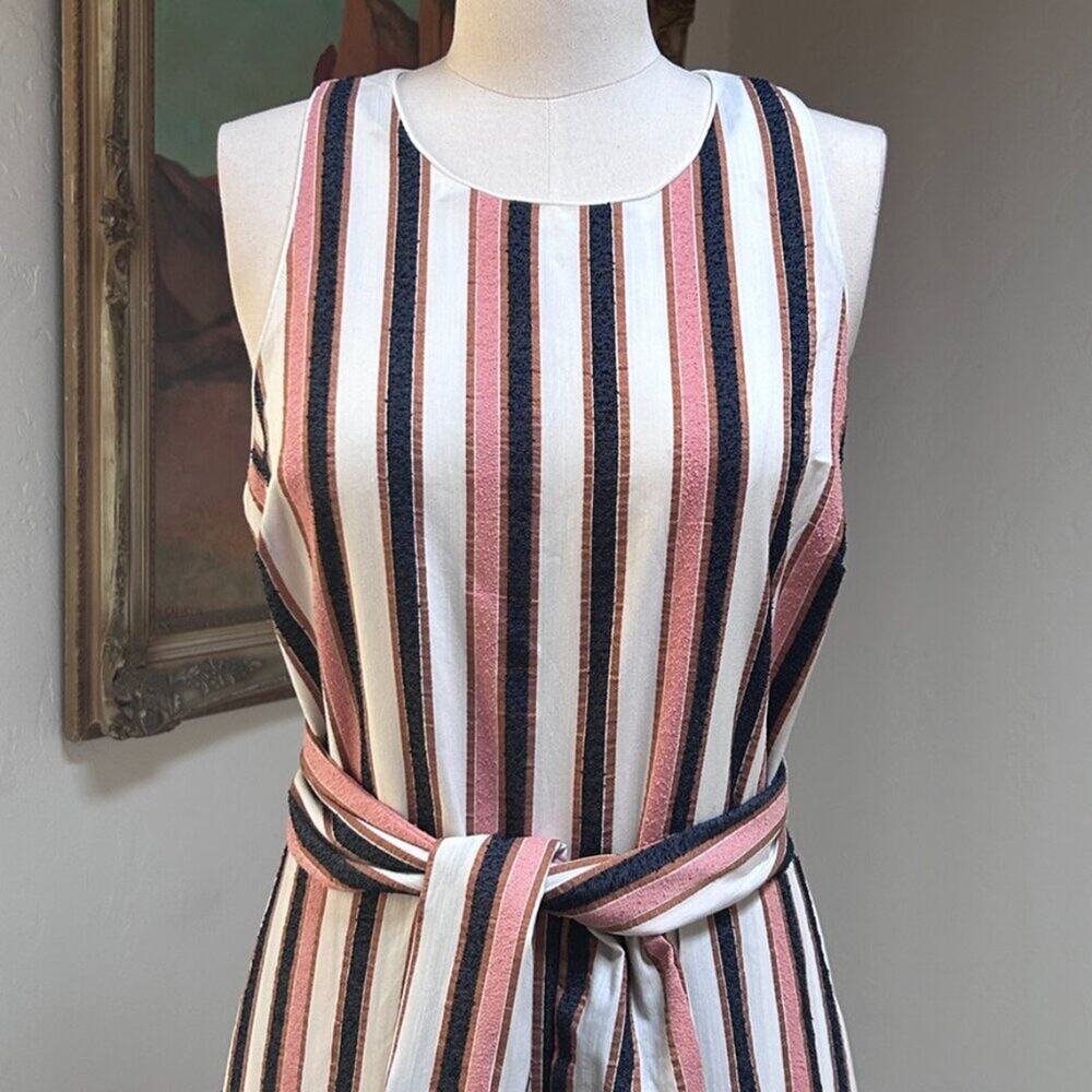 Striped Wide Leg Jumpsuit Open Back Tie Waist European Summer Resort Women L - Picture 13 of 16